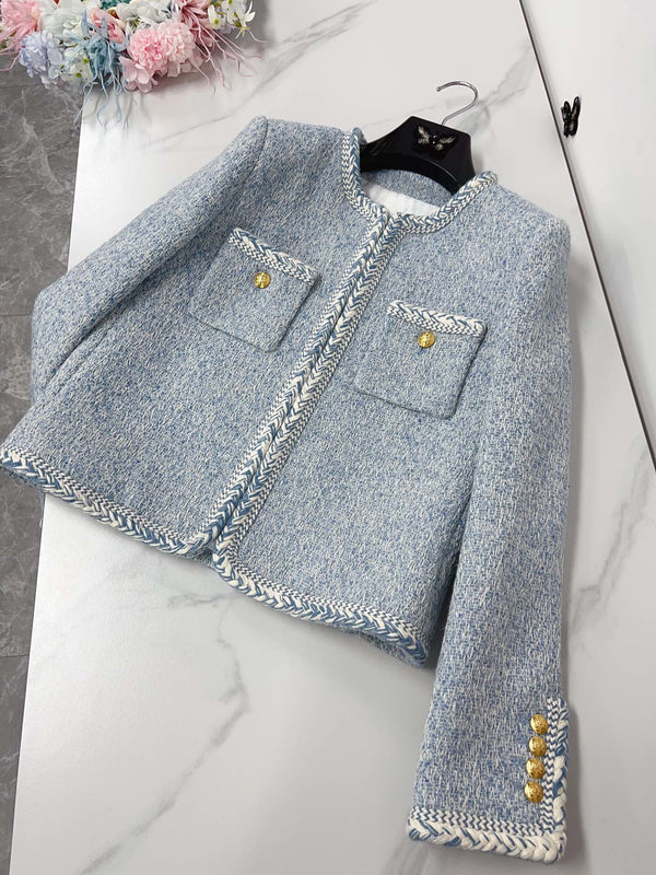 Celine Blue Safari Jacket Tweed Fabric 294933