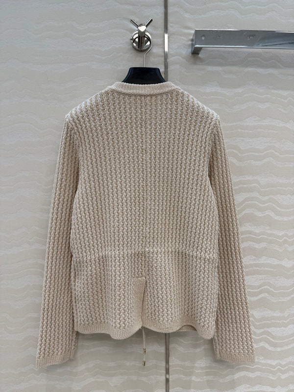 Cardigan en laine beige Chanel 26c, avec boucle en strass 333717
