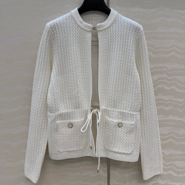 Chanel Gilet en laine blanc 26c avec boucle strass 333715