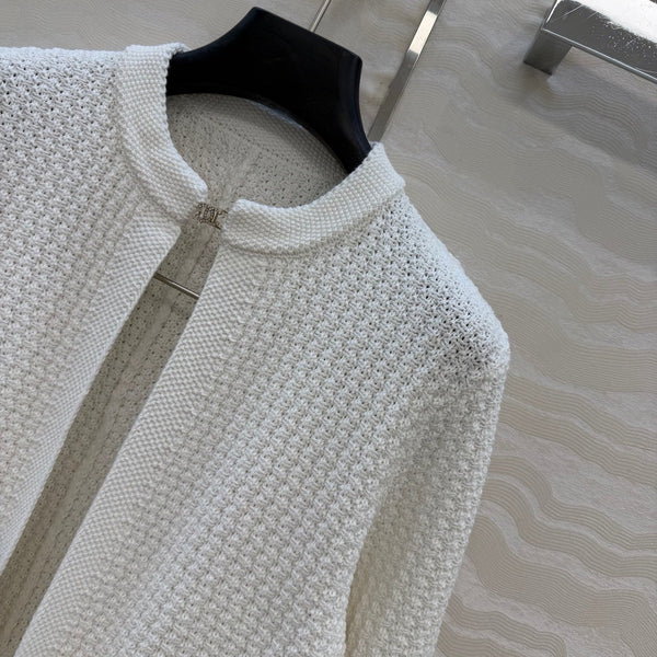 Chanel Gilet en laine blanc 26c avec boucle strass 333715