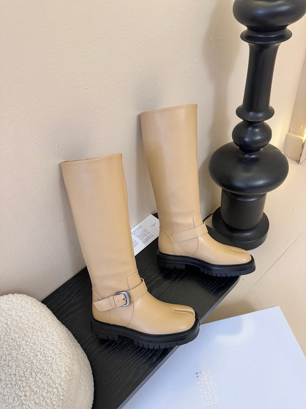 Maison Margiela 25AW Nouvelles Bottes Rider Tabi Beiges Peau de Mouton 580423