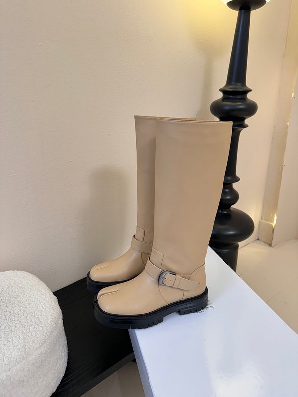 Maison Margiela 25AW Nouvelles Bottes Rider Tabi Beiges Peau de Mouton 580423