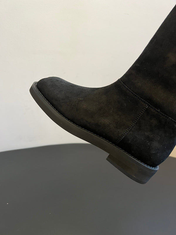 Maison Margiel 25ss Cool Square Toe Tall Riding Boots Black Suede 580413