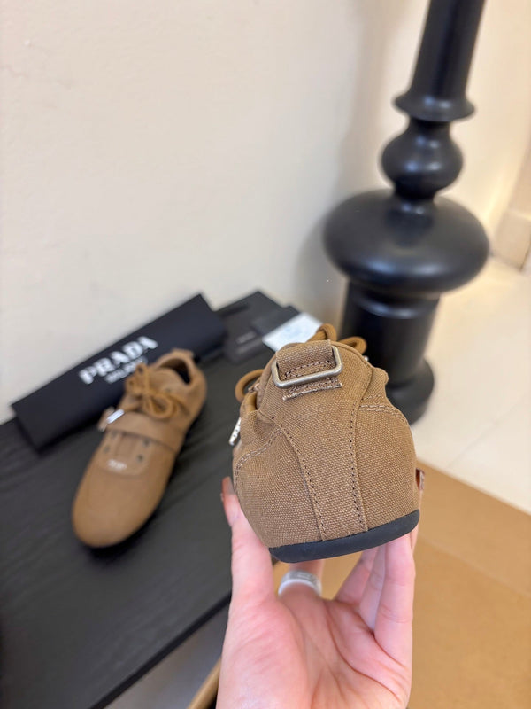 Prada Classic Retro German Trainer Brown Sneakers in Sheepskin Fabric 580382
