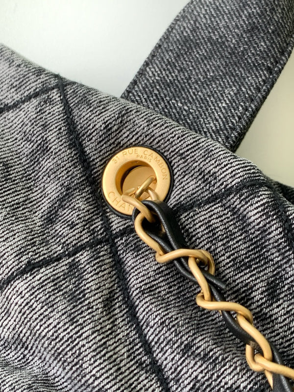 Sac Chanel 25K Nœud 38cm Gris Foncé Doré Denim Cuir 275871