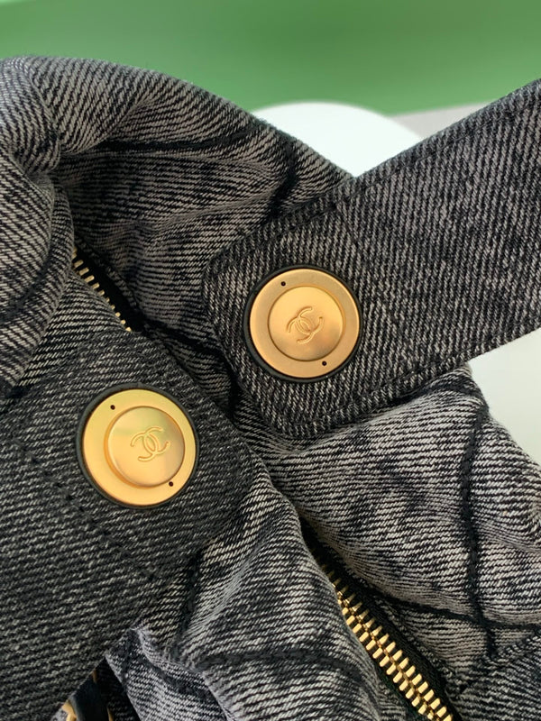 Sac Chanel 25K Nœud 38cm Gris Foncé Doré Denim Cuir 275871