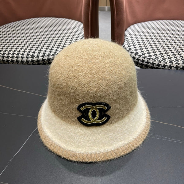 Chapeau seau en peluche Chanel pour femme mélange beige ivoire 980040