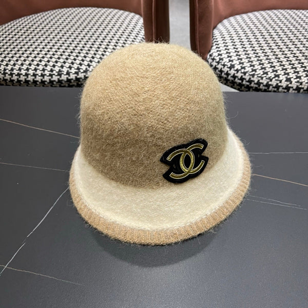 Chapeau seau en peluche Chanel pour femme mélange beige ivoire 980040