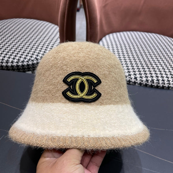 Chapeau seau en peluche Chanel pour femme mélange beige ivoire 980040