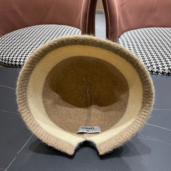 Chapeau seau en peluche Chanel pour femme mélange beige ivoire 980040