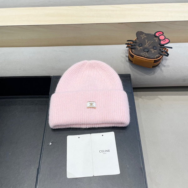 Celine Automne/Hiver Nouveau Bonnet Tricoté CE Rose en Laine 980325