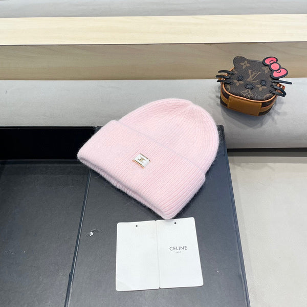 Celine Automne/Hiver Nouveau Bonnet Tricoté CE Rose en Laine 980325
