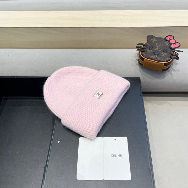 Celine Automne/Hiver Nouveau Bonnet Tricoté CE Rose en Laine 980325