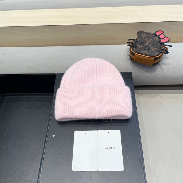 Celine Automne/Hiver Nouveau Bonnet Tricoté CE Rose en Laine 980325