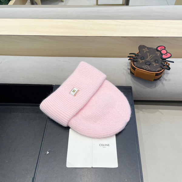 Celine Automne/Hiver Nouveau Bonnet Tricoté CE Rose en Laine 980325