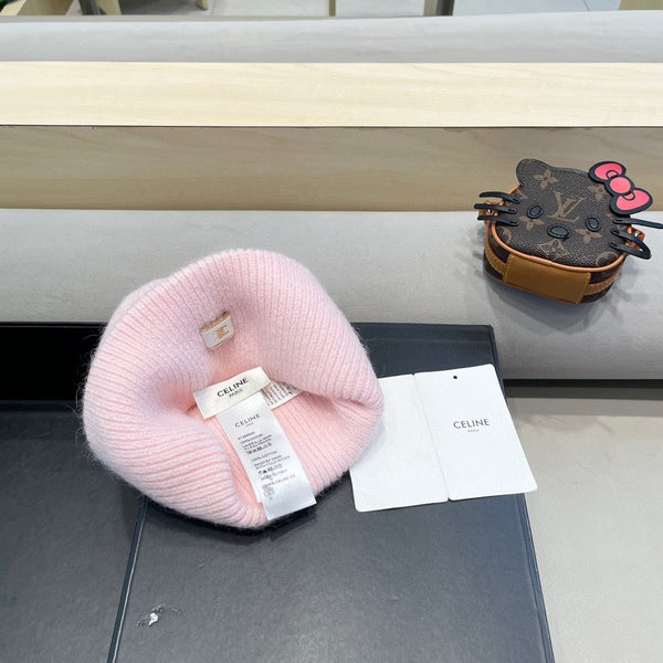 Celine Automne/Hiver Nouveau Bonnet Tricoté CE Rose en Laine 980325
