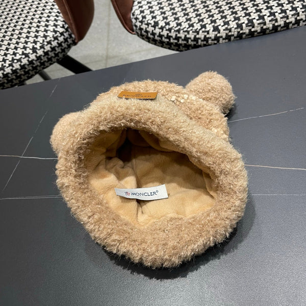 Moncler Cute Bear Fleece-Lined Warm Knitted Brown Hat 980002