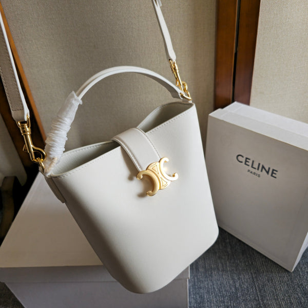 Celine New Small White Bucket Bag in Calfskin 276312