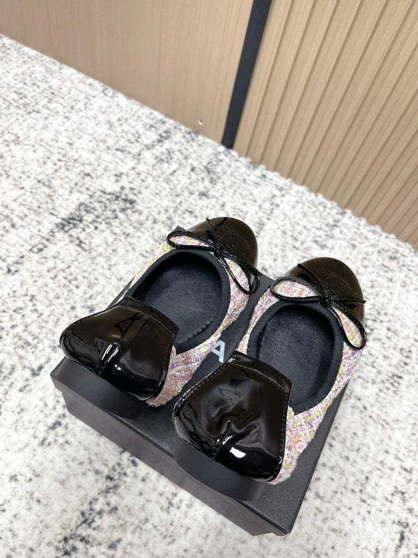 Chanel 26SS Ballet Flats Shoes Pink in Lambskin with Fabric 591394