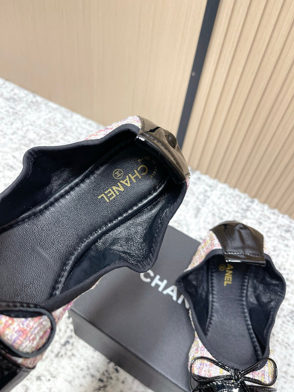 Chanel 26SS Ballet Flats Shoes Pink in Lambskin with Fabric 591394