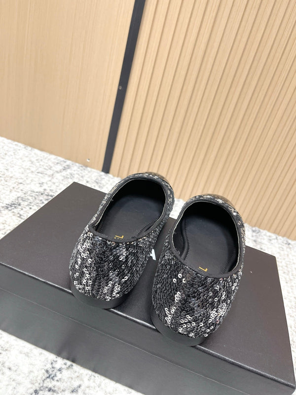 Ballerines Chanel Coco Mark Noires Argentées en Agneau 591378
