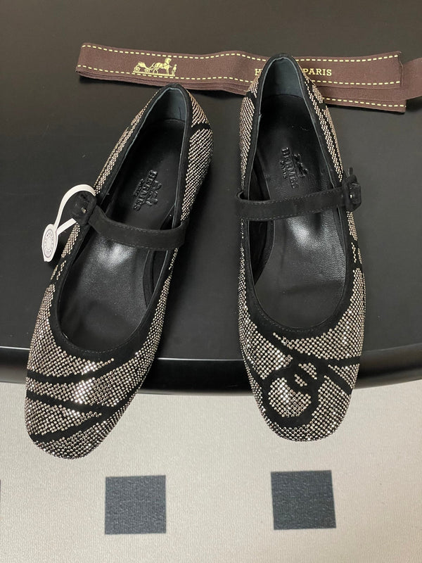 Ballerines Hermès 26 Light en daim gris métallisé 594342