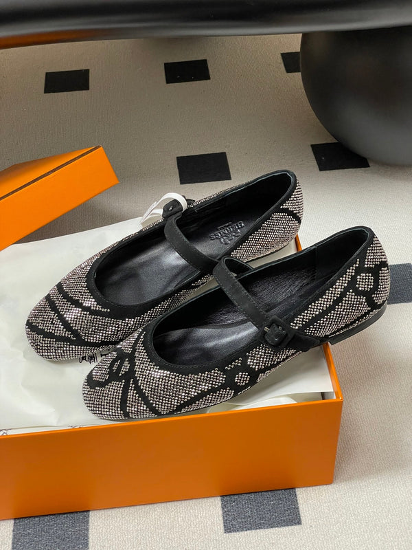 Ballerines Hermès 26 Light en daim gris métallisé 594342