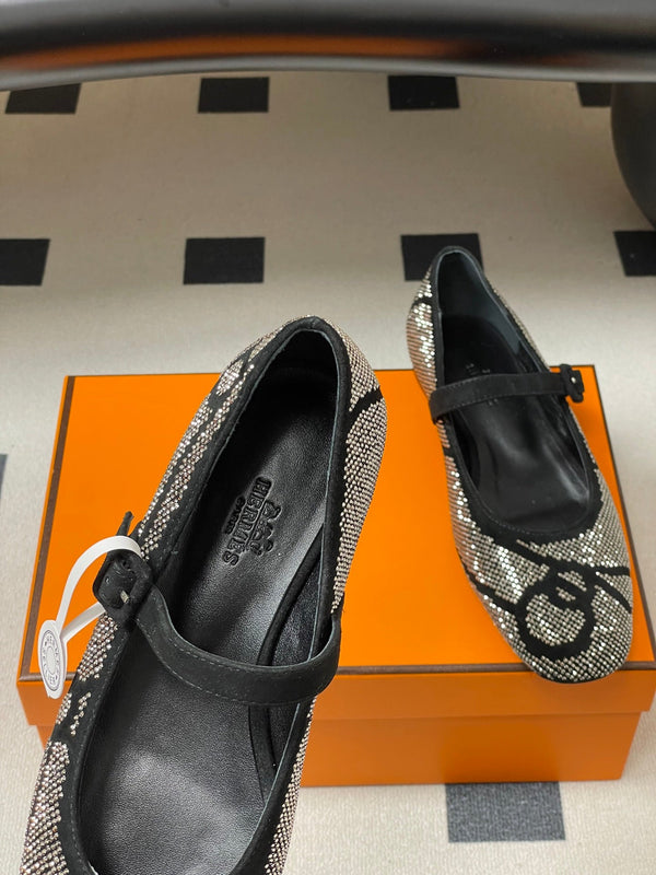 Ballerines Hermès 26 Light en daim gris métallisé 594342