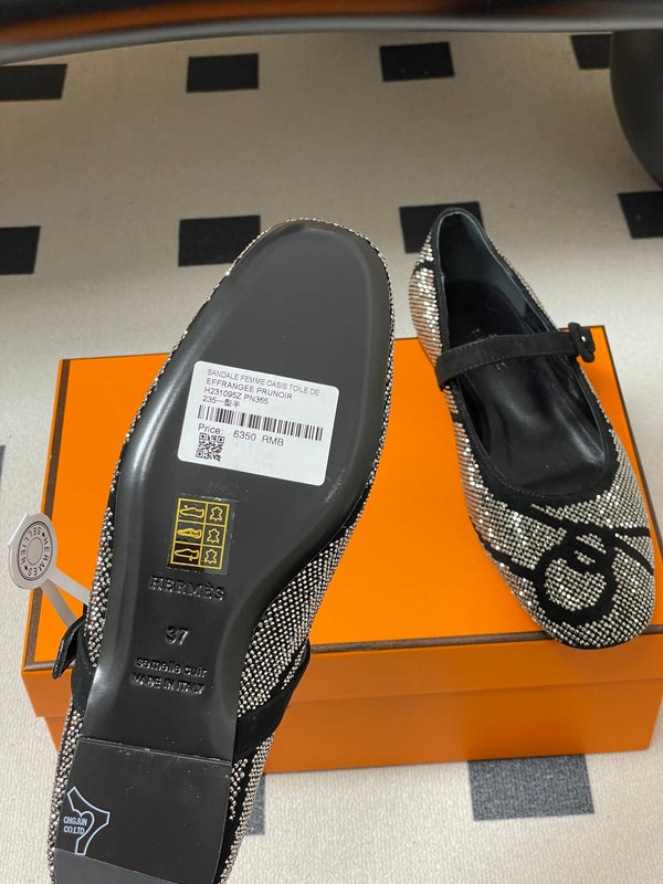 Ballerines Hermès 26 Light en daim gris métallisé 594342