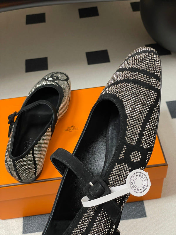 Ballerines Hermès 26 Light en daim gris métallisé 594342