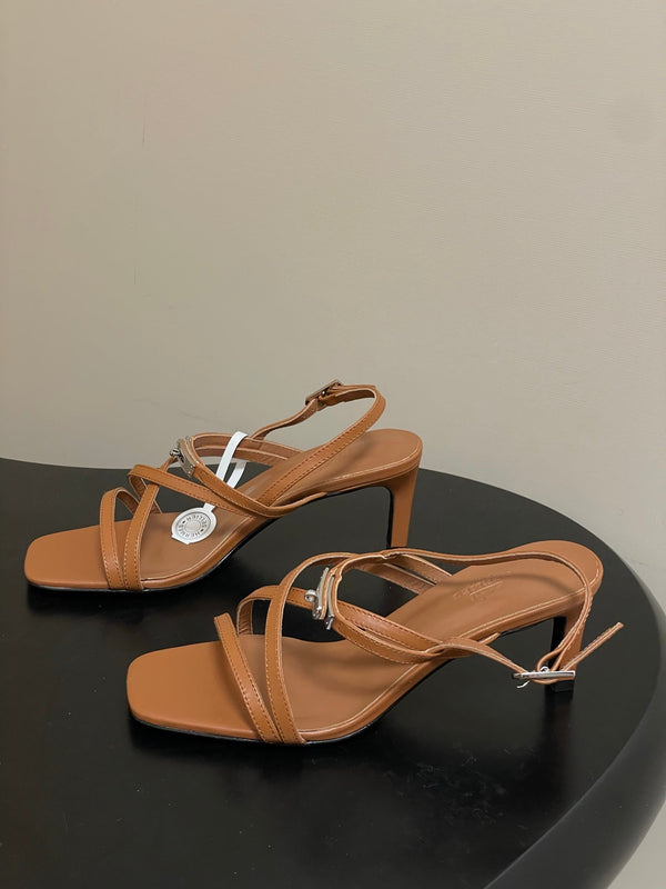HM Muse Sandal 70 Brown in Calfskin 593817