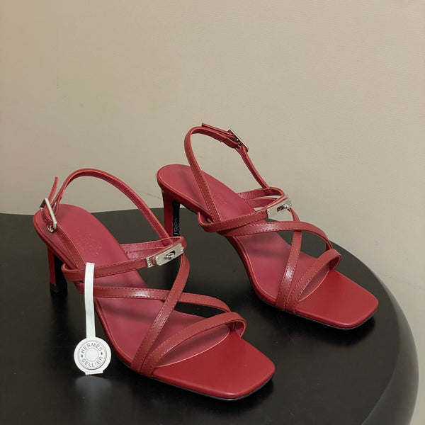 HM Muse Sandal 70 Burgundy in Calfskin 593815