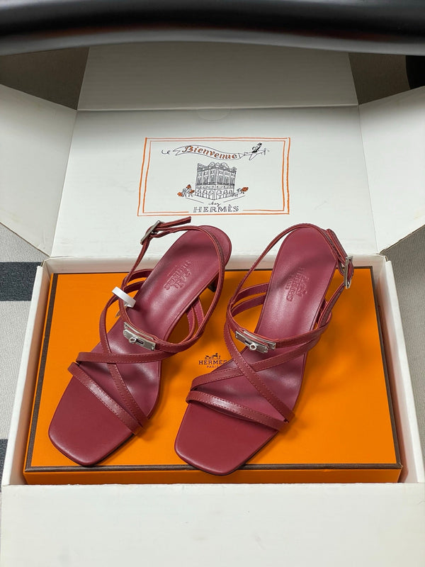 HM Muse Sandal 70 Burgundy in Calfskin 593815