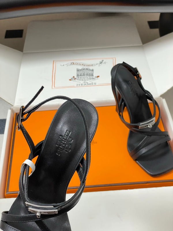 HM Muse Sandal 100 Black  in Calfskin 593812