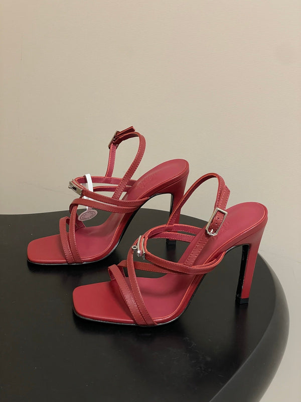 HM Muse Sandal 100 Burgundy in Calfskin 593811