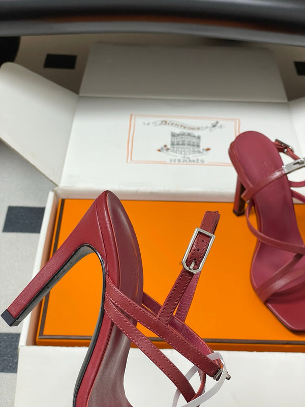 HM Muse Sandal 100 Burgundy in Calfskin 593811
