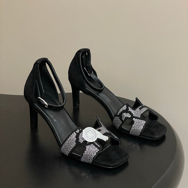 HM Joy Sandal 70 Black Gray in Suede 593807