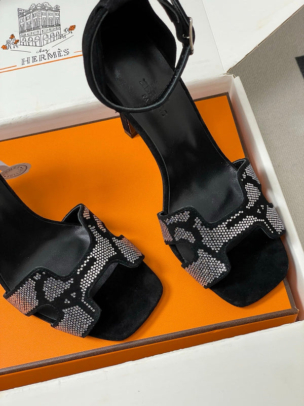 HM Joy Sandal 100 Black Gray in Suede 593804