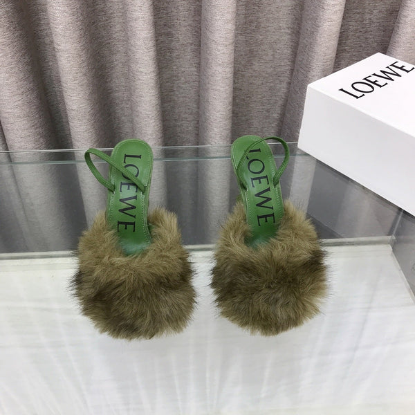 Loewe Mule doublée fourrure 25SS 100 verte en fourrure de renard 597443