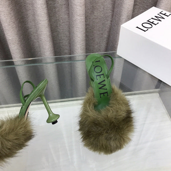 Loewe Mule doublée fourrure 25SS 100 verte en fourrure de renard 597443