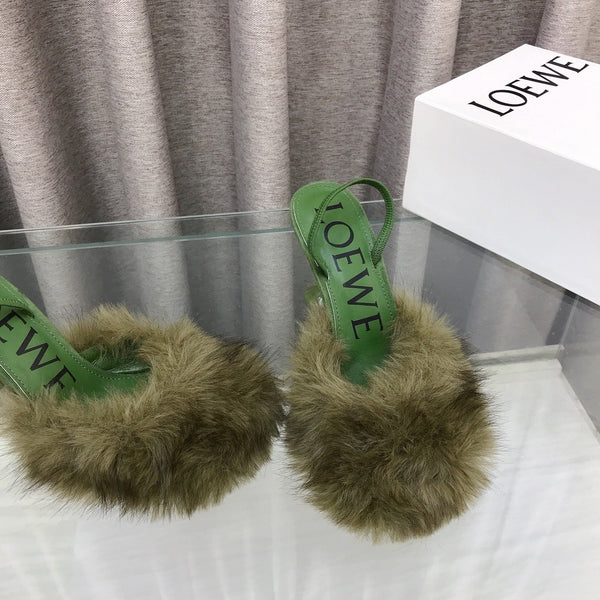 Loewe Mule doublée fourrure 25SS 100 verte en fourrure de renard 597443