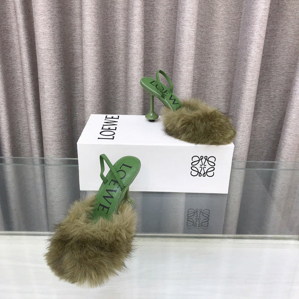 Loewe Mule doublée fourrure 25SS 100 verte en fourrure de renard 597443