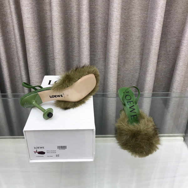 Loewe Mule doublée fourrure 25SS 100 verte en fourrure de renard 597443