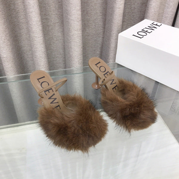 Loewe 25SS Fur-lined Mule 100 Brown in Fox Fur 597442