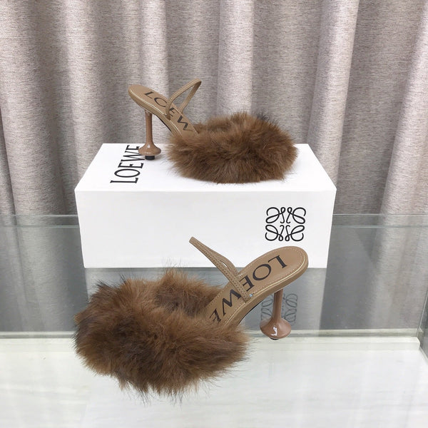 Loewe 25SS Fur-lined Mule 100 Brown in Fox Fur 597442