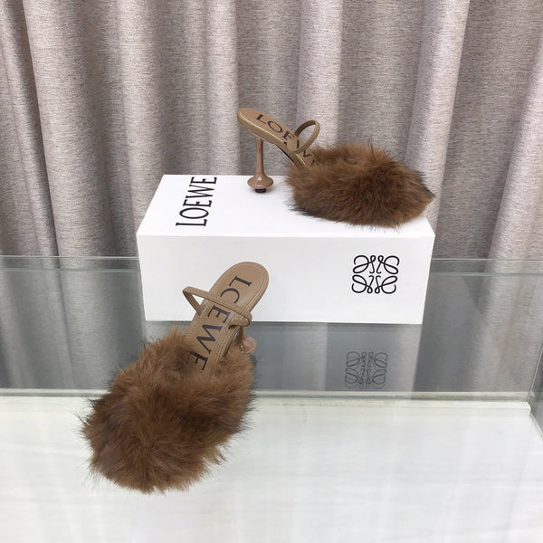 Loewe 25SS Fur-lined Mule 100 Brown in Fox Fur 597442