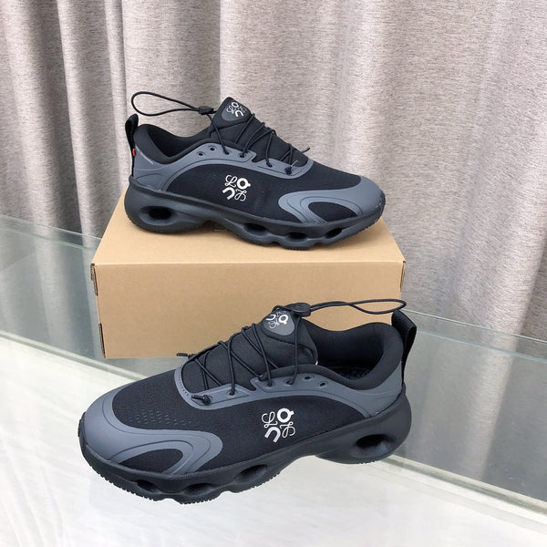 Loewe x on Angpao Couple Running Sneakers Black Gray Nylon Calfskin 597420