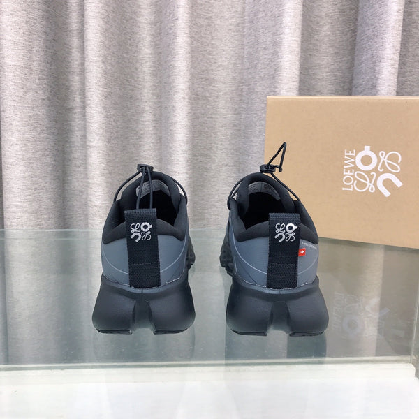 Loewe x on Angpao Couple Running Sneakers Black Gray Nylon Calfskin 597420