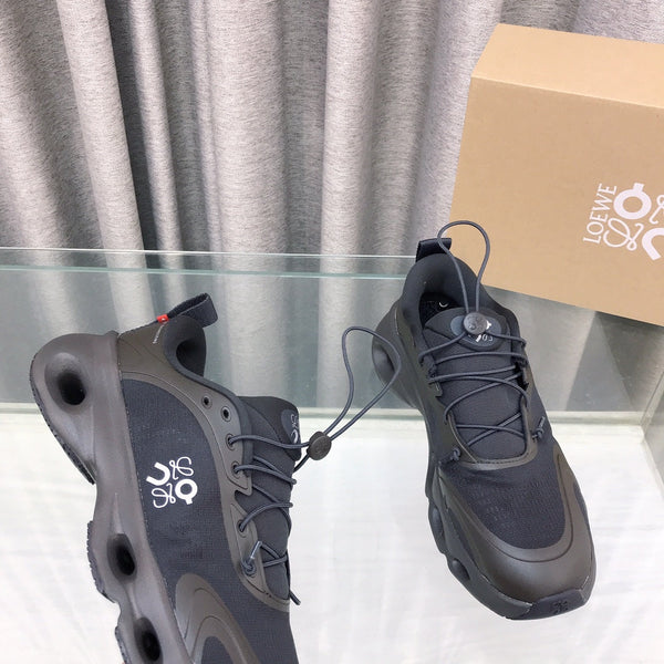 Loewe x on Angpao Couple Running Sneakers Charcoal Black Nylon Calfskin 597419