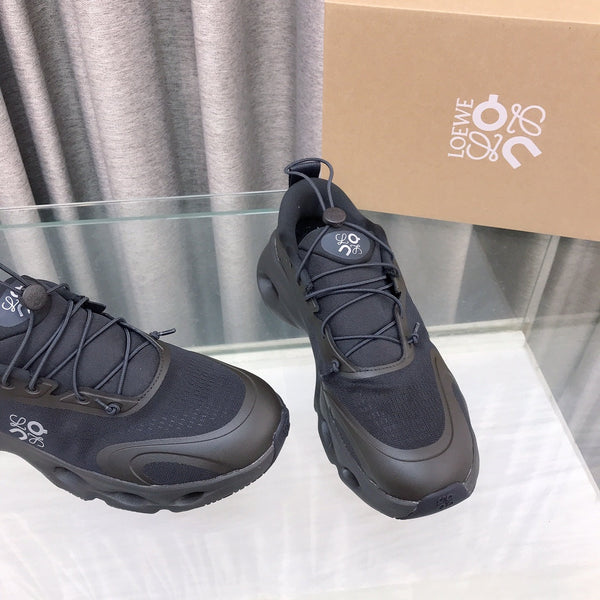 Loewe x on Angpao Couple Running Sneakers Charcoal Black Nylon Calfskin 597419